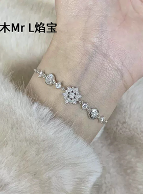 925银雪花闪满钻抽拉式手链2026年新款轻奢高颜值爆款精致手饰品