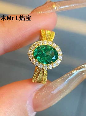 洛熙寺珠宝S925银戒指春夏季节新款6*8m仿真祖母绿小清新时尚戒指