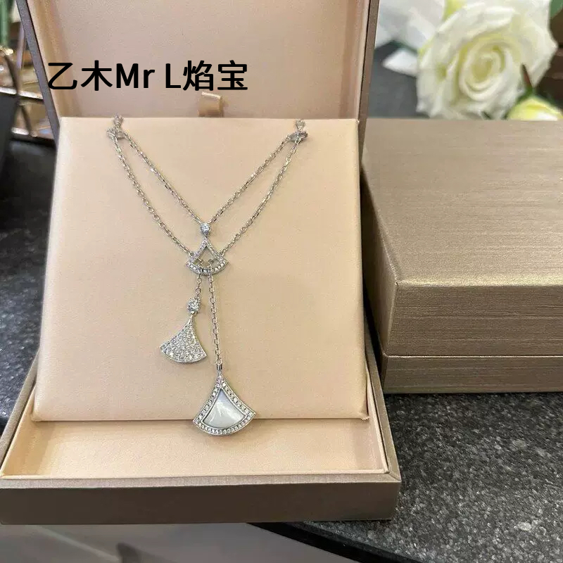 S925纯银扇形贝母项链女轻奢高级感多层流苏锁骨链百搭时尚款2026