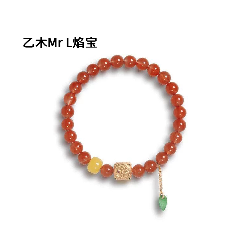 天然水红川料南红手串女蜜蜡翡翠手链S925银镀18k金四面财神2025