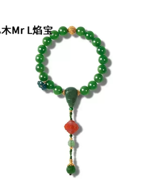 天然和田碧玉手串女款S925银镀18K金南红9mm圆珠手链源头2025新款