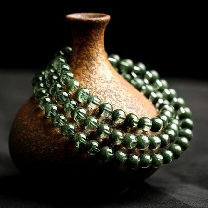 巴西绿幽灵水晶手链聚宝盆三圈女多圈手串男项链佛珠