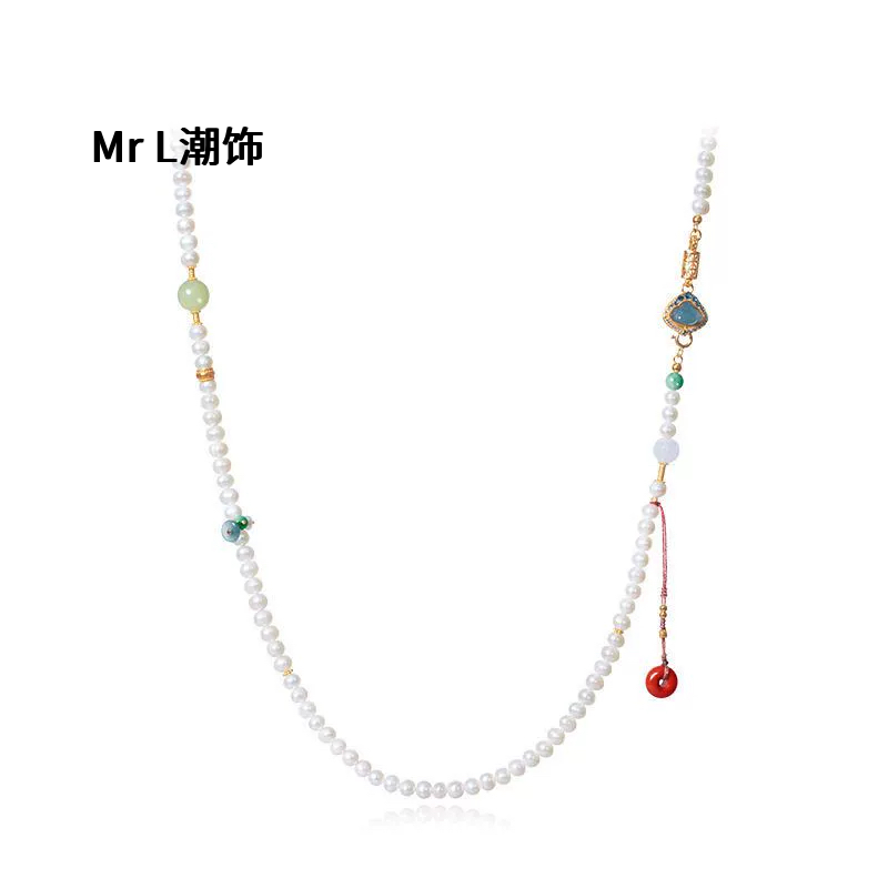天然浙江淡水珍珠项链女款S925银镀18K金南红6mm毛衣链2025新款