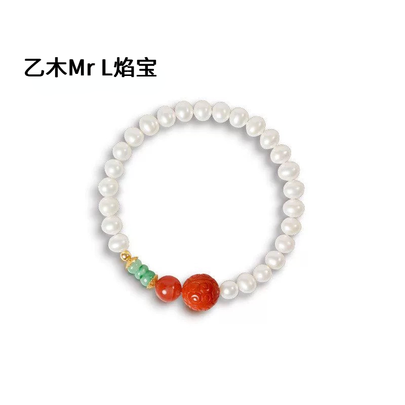 现货淡水强光珍珠手链女S925纯银风铃A货翡翠回纹珠手串2025新款