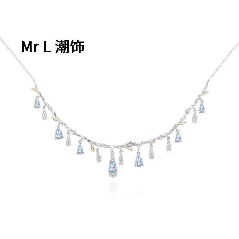 设计师款搭配高级感宝石项链 花枝之语设计s925银天然托帕石项链