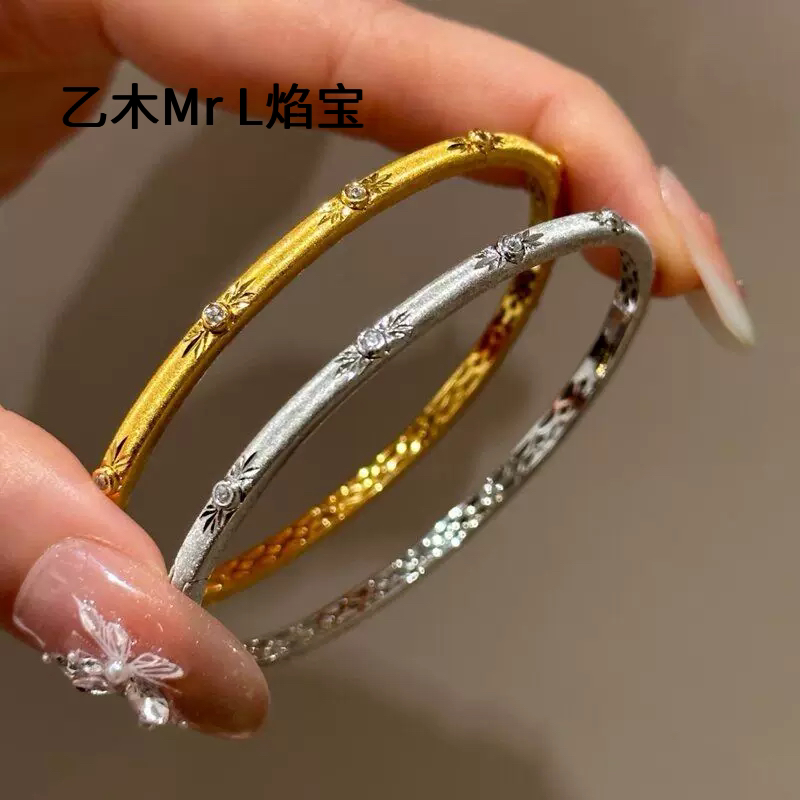 纯银S925意大利拉丝工艺星云手镯复古重工镶钻高级手饰女简约百搭
