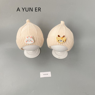 婴儿帽子秋冬季 保暖加厚针织套头毛线帽男女宝宝可爱小月龄防风帽