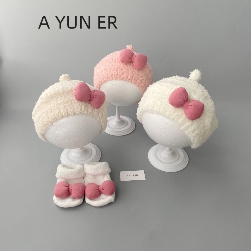 婴儿帽子秋冬洋气女童加厚毛绒贝雷帽保暖公主女宝宝毛线帽袜套装,童装/婴儿装/亲子装,帽子,淘宝优惠券,粉丝福利购,淘宝优惠卷