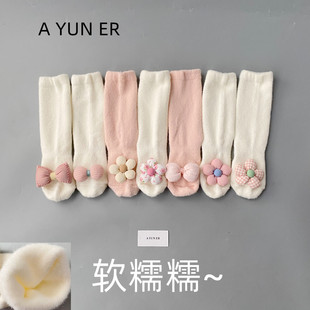 婴儿袜子宝宝秋冬保暖新生幼儿袜过膝中筒袜加绒加厚长筒袜不勒腿