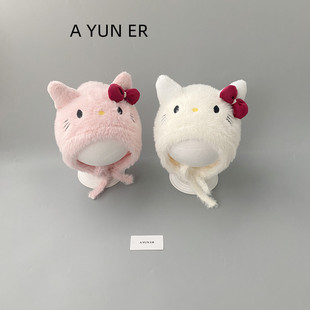 宝宝帽子可爱冬季 毛绒护耳帽婴幼儿防风保暖包头帽女童防寒针织帽