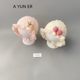 婴儿帽子秋冬季 小月龄女宝宝护耳帽可爱公主新生婴幼儿针织毛线帽