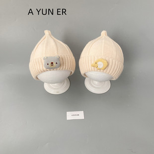 婴儿帽子秋冬季 可爱超萌针织毛线帽保暖防风新生小月龄宝宝套头帽