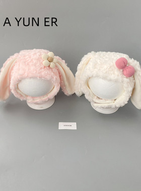 婴儿帽子秋冬季保暖加厚护耳毛绒帽男女宝宝小月龄防风包脸毛线帽