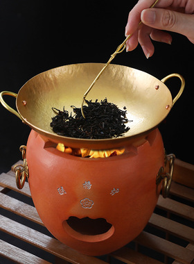 手工打造纯铜焙茶器中式功夫茶烤茶炉茶叶提香器普洱醒茶烘茶铜鼎