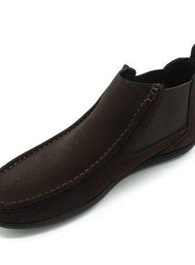 2024秋冬高帮鞋男加绒保暖二棉鞋真皮套脚反绒磨砂牛皮潮男休闲鞋