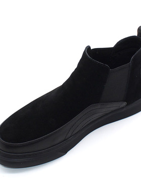 秋冬男鞋2024新款高帮休闲皮鞋时尚百搭真皮拼接棉鞋加绒保暖潮鞋