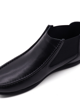 2024秋冬新款纯牛皮高帮休闲皮鞋男套脚百搭潮男鞋时尚真皮休闲鞋