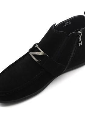 2025秋冬新款高帮鞋男套筒百搭拉链纯色反绒磨砂牛皮休闲鞋男潮鞋