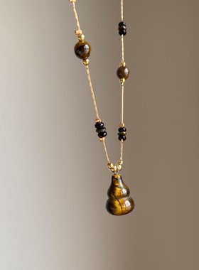 新中式虎眼石葫芦项链女毛衣链