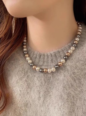混色珍珠项链2025新款爆款锁骨链