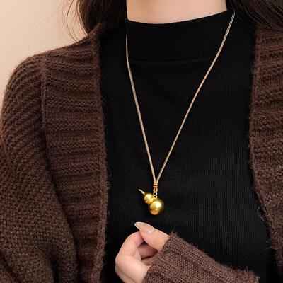 新中式金色葫芦吊坠长款项链女复古轻奢高级感气质秋冬毛衣链配饰
