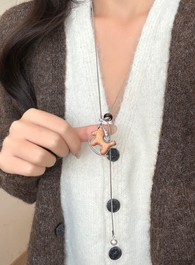 新中式复古小马吊坠项链女毛衣链