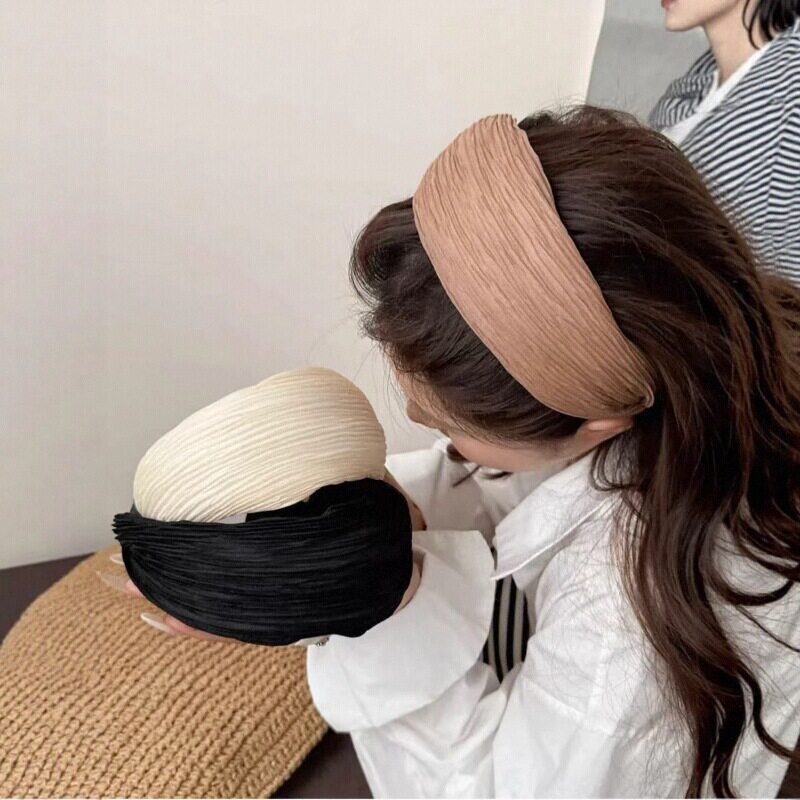 韩系布艺褶皱宽边发箍高颅顶
