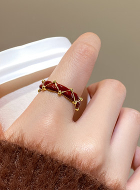 红色滴釉开口戒指女本命年指环