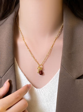 新年红色葫芦吊坠项链女毛衣链