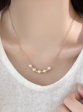 金色珍珠串珠项链女2025新款配饰