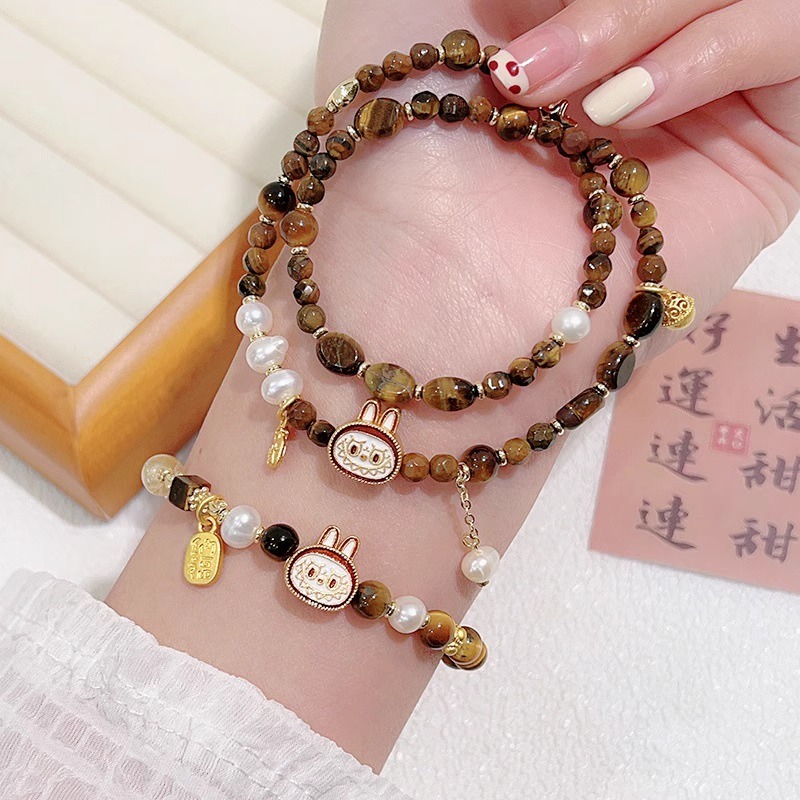 虎眼石labubu手链女情侣闺蜜手串