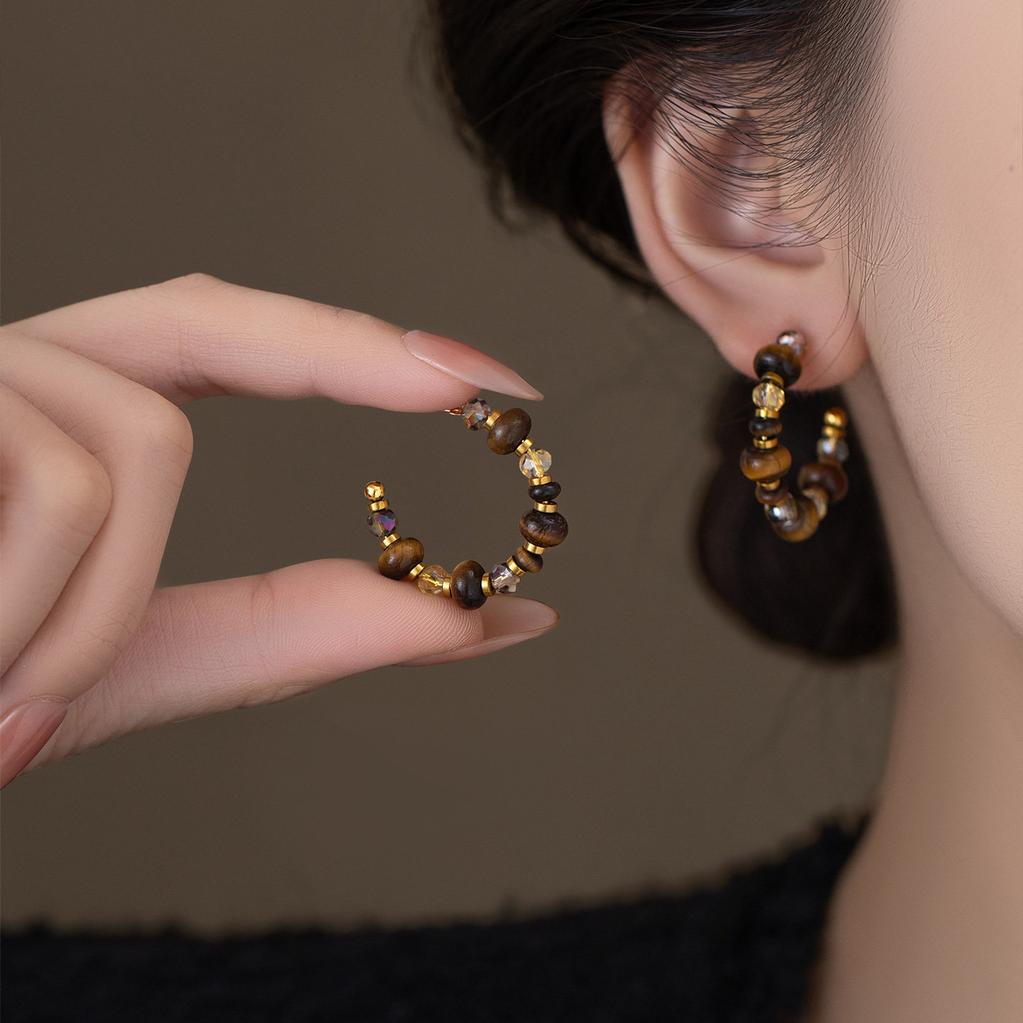 复古虎眼石耳环女2025新款高级感轻奢精致气质耳圈百搭时尚耳饰,饰品/流行首饰/时尚饰品新,耳环,淘宝优惠券,粉丝福利购,淘宝优惠卷