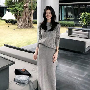 韩系减龄套装 老钱风麻花套头针织毛衣半身裙两件套女2025冬季 新款