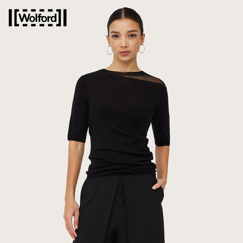 Wolford修身透肩针织羊毛短袖