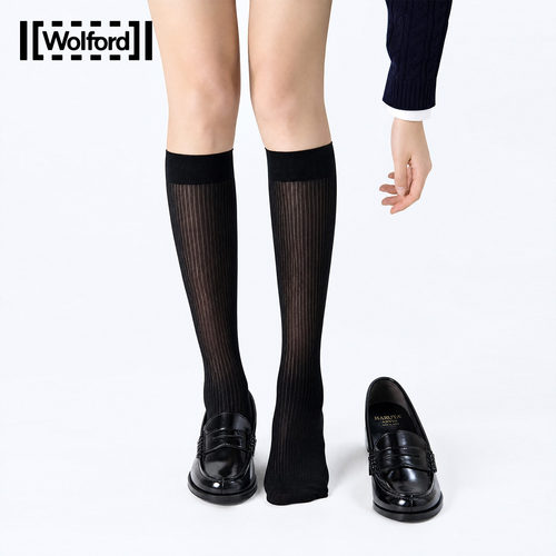 KNEE-HIGH竖条纹30D小腿袜
