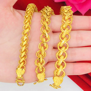 越南沙金手链泰国粗龙骨车花链铜镀金假黄金仿金福扣扁链久不掉色