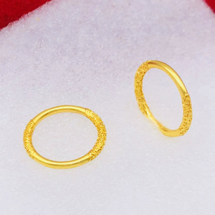 古法素圈卷草纹戒指铜镀金假黄金实心哪吒乾坤圈沙金指环浮雕同款