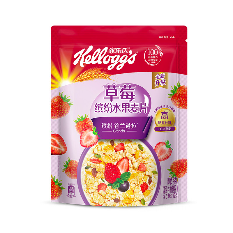 家乐氏谷兰诺拉缤纷水果草莓麦片712g干吃泡牛奶早餐香脆