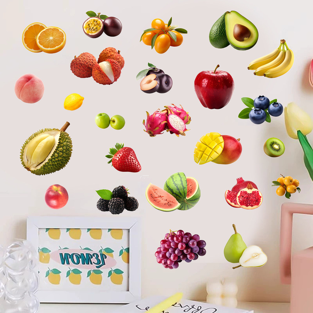 多彩水果贴纸绿色蔬菜厨房冰箱自粘贴画墙面遮丑草莓贴纸防水贴花