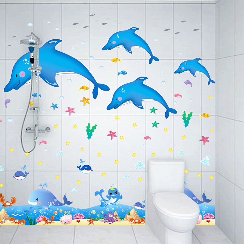 厕所洗手卫生间海底世界鱼墙贴画浴室瓷砖玻璃门装饰贴纸自粘防水图片
