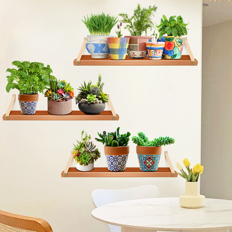 3d立体仿真绿植木架盆栽墙壁贴画客厅沙发背景墙装饰墙贴遮挡划痕图片