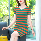 连衣裙女中老年妈妈装 大码 宽松显瘦T恤裙子 时尚 气质短袖 薄款 夏季