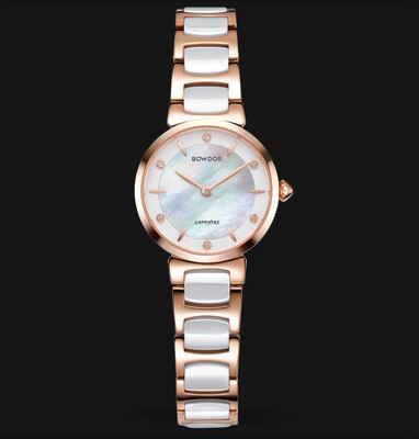 BOWDOR宝舵手表石英表女士时尚防水陶瓷超薄钢带休闲 55012L-RRSR