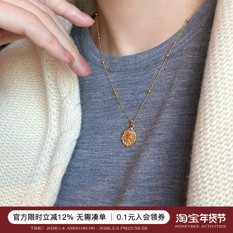 蜜蜂妈手作 复古双面人鱼金币项链新款叠戴长款高级感百搭锁骨链,饰品/流行首饰/时尚饰品新,项链,淘宝优惠券,粉丝福利购,淘宝优惠卷