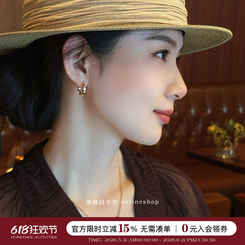 蜜蜂妈手作 欧阳娜娜同款六边形蜂巢耳环简约高级感轻奢圆形耳饰