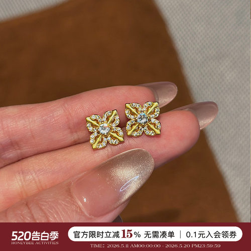 蜜蜂妈古法点钻十字金刚杵耳钉
