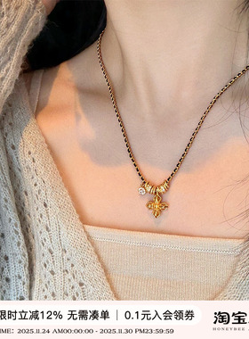 蜜蜂妈手作 中古小香风金刚杵项链女如意绳编织小众设计感毛衣链