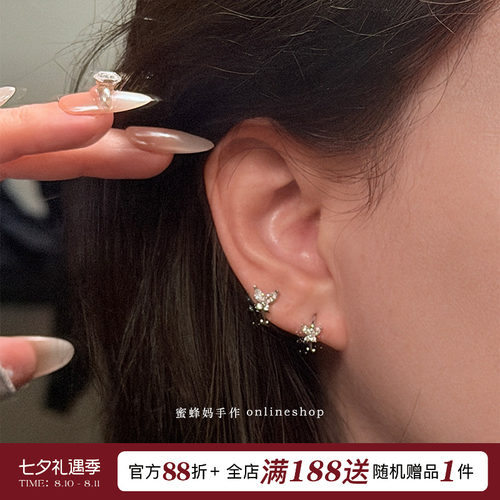 简约mini小蝴蝶耳圈耳扣女闪钻