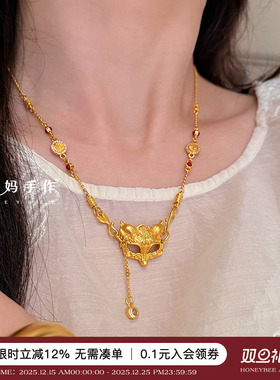 古法金狐狸面具项链女秋冬毛衣链