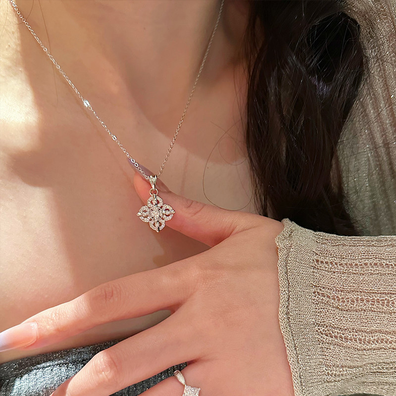 蜜蜂妈手作 925银链金刚杵四叶花吊坠项链女气质锁骨链毛衣链礼物